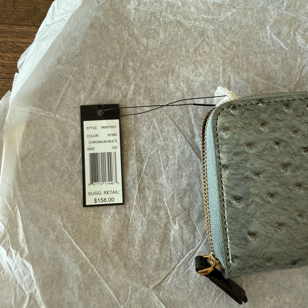 NWT Marc Jacobs Ostrich Zip Around Wallet - Gray / Pink - Picture 5 of 9